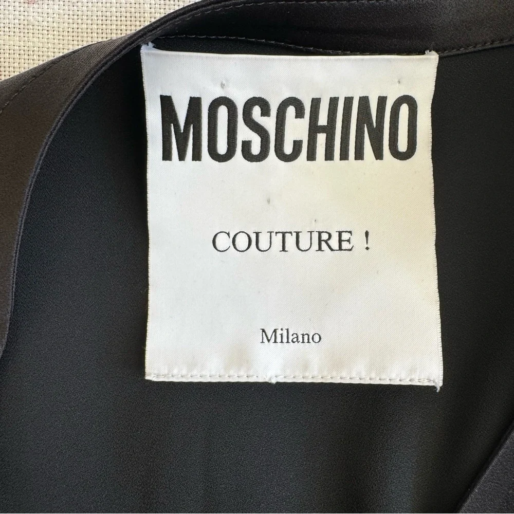 •MOSCHINO Double Question Mark Black and Red Stretch Dress Shirt Size US 6